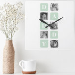 Modern Collage Photo Mint & Lycklig FathersDay Gif Fyrkantig Klocka<br><div class="desc">När det gäller en gåva från lycklig Fars dag kan ett modernt fotomyntverk vara ett underbart alternativ om pappa har fotografi eller har ett särskilt intresse av konst. Du kan välja ett urval av foton som är meningsfulla för honom, t.ex. porträtt eller bilder från minnesvärda resor, och ordna dem på...</div>