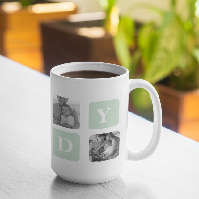 Modern Collage Photo Mint & Lycklig FathersDay Gif Kaffemugg (Skapare uppladdad)