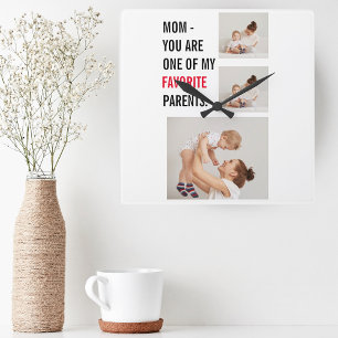 Modern Collage Photo & Mors dag Gift Fyrkantig Klocka