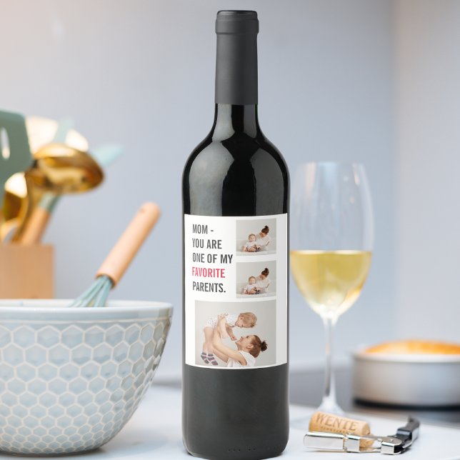 Modern Collage Photo & Mors dag Gift Vinflaska Etikett (Skapare uppladdad)