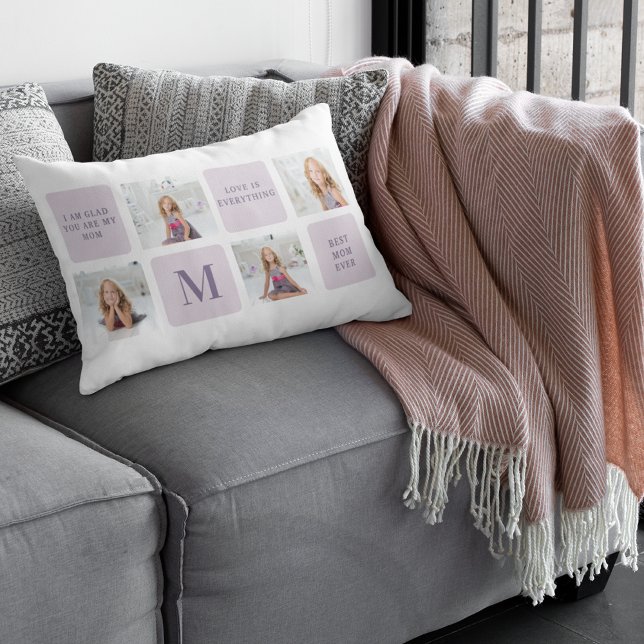 Modern Collage Photo Mors dag Lila Gift Lumbarkudde (Skapare uppladdad)