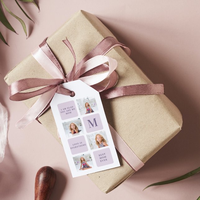 Modern Collage Photo Mors dag Lila Gift Presentetikett (Skapare uppladdad)