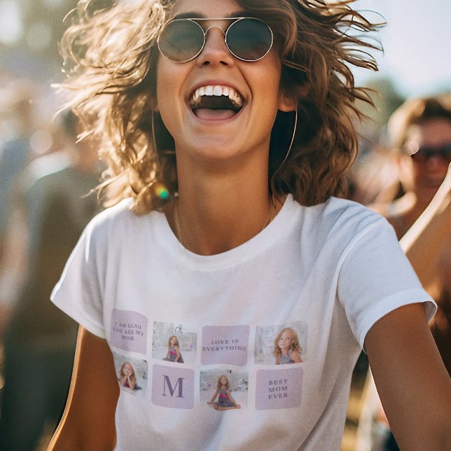 Modern Collage Photo Mors dag Lila Gift T Shirt (Skapare uppladdad)
