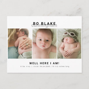 Modern Collage Photo Neutralt Baby Birth Vykort