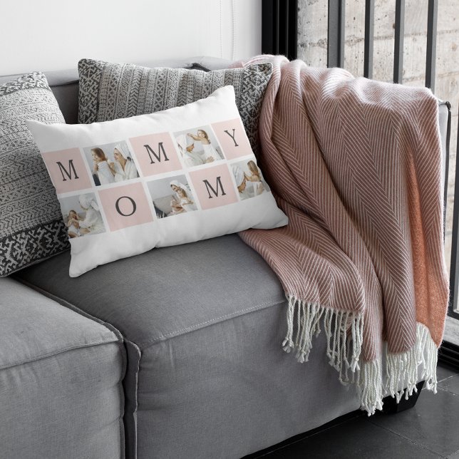 Modern Collage Photo & Pastel Rosa Mamma Gift Lumbarkudde (Skapare uppladdad)