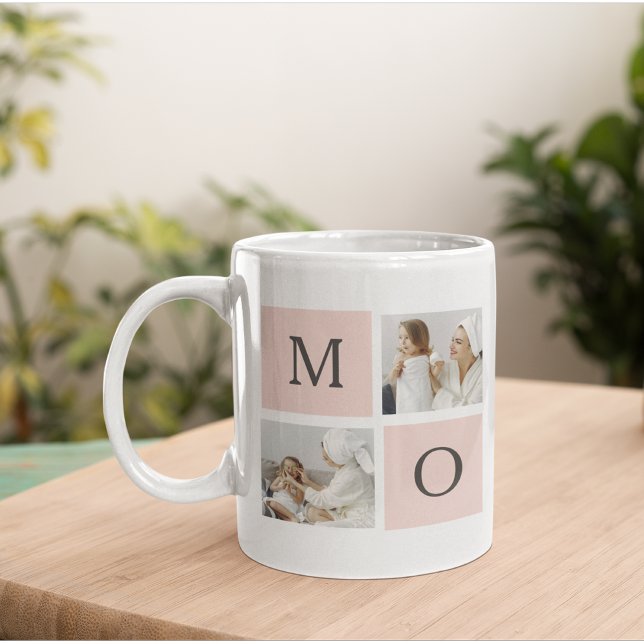 Modern Collage Photo & Pastel Rosa Mamma Gift Mugg (Skapare uppladdad)
