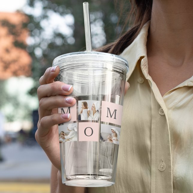 Modern Collage Photo & Pastel Rosa Mamma Gift Take Away Mugg (Skapare uppladdad)