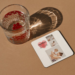 Modern Collage Photo & Red Heart Mor Gift Underlägg Papper Kvadrat
