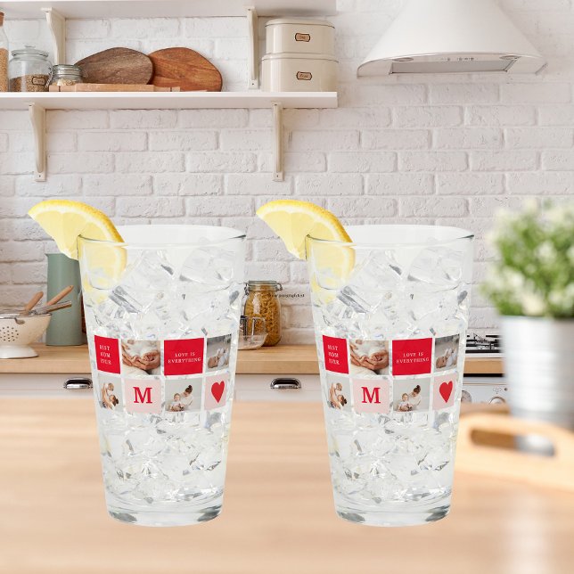 Modern Collage Photo Red & Rosa Best Mamma någonsi Glaskopp (Skapare uppladdad)