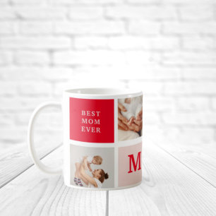 Modern Collage Photo Red & Rosa Best Mamma någonsi Kaffemugg