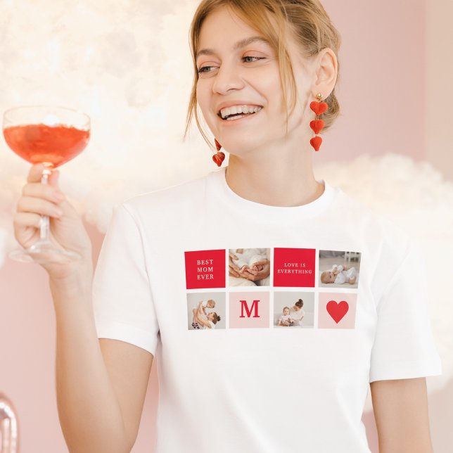 Modern Collage Photo Red & Rosa Best Mamma någonsi T Shirt (Skapare uppladdad)