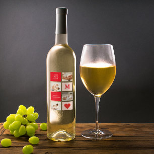 Modern Collage Photo Red & Rosa Best Mamma någonsi Vinflaska Etikett