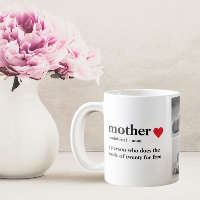 Modern Collage Photo & Text Red Heart Mor Gift Kaffemugg (Skapare uppladdad)