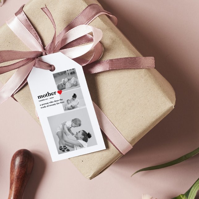 Modern Collage Photo & Text Red Heart Mor Gift Presentetikett (Skapare uppladdad)