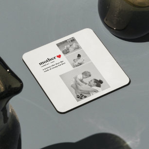 Modern Collage Photo & Text Red Heart Mother Gift Underlägg Papper Kvadrat