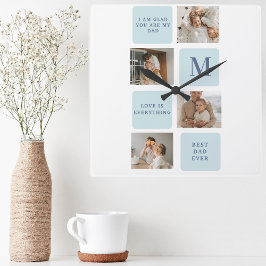 Modern Collage Photos Blue Best Far Gift Fyrkantig Klocka