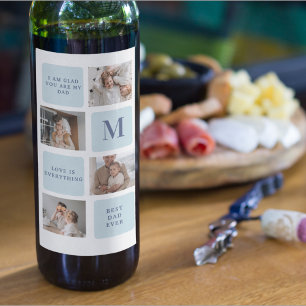 Modern Collage Photos Blue Best Far Gift Vinflaska Etikett