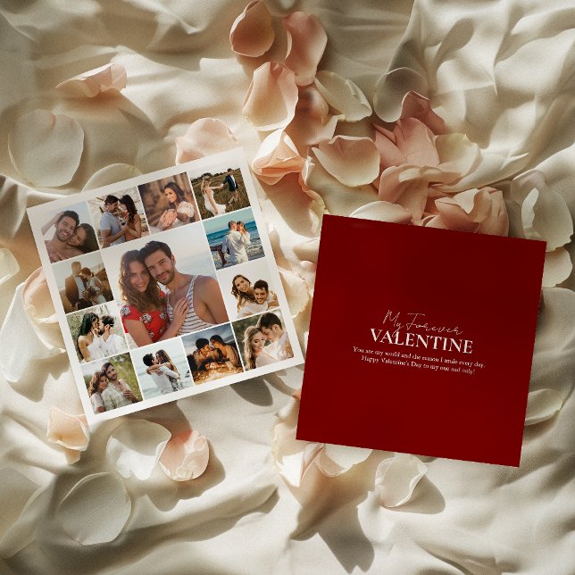Modern Collage Red Valentine Day Photo Card (Cherish memories with a Valentine's card featuring you and your loved one, expressing your bond.)