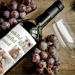 Modern Collage Three Photo   Happy thanksgiving Wi Vinflaska Etikett