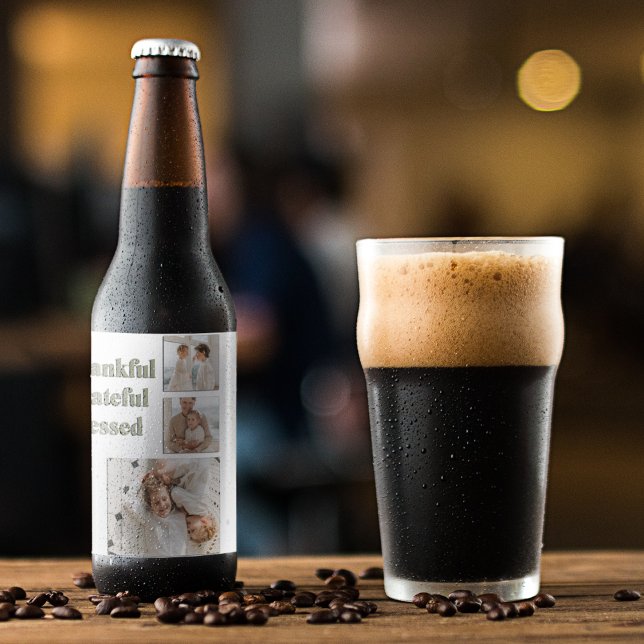 Modern Collage Three Photo | Thanksgiving Ölflaska Etikett (Skapare uppladdad)