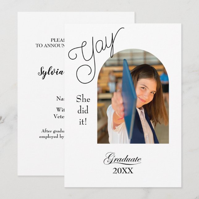 Modern College Graduation Announcement with photo Kort (Fram/baksida)