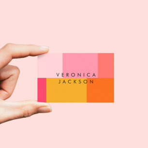 Modern Colorblock   Rosa och Orange Visitkort