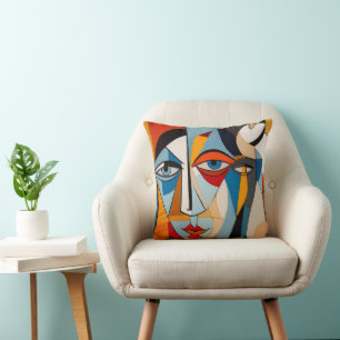 Modern Colorful Art Abstrakt Ansikte Kudde