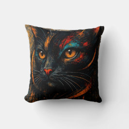 Modern Colorful Black Cat Art Cushion Kudde