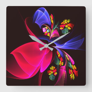 Modern Colorful Blommigt Abstrakt Art Mönster #06 Fyrkantig Klocka