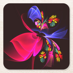 Modern Colorful Blommigt Abstrakt Art Mönster #06 Underlägg Papper Kvadrat