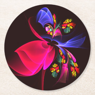 Modern Colorful Blommigt Abstrakt Art Mönster #06 Underlägg Papper Rund
