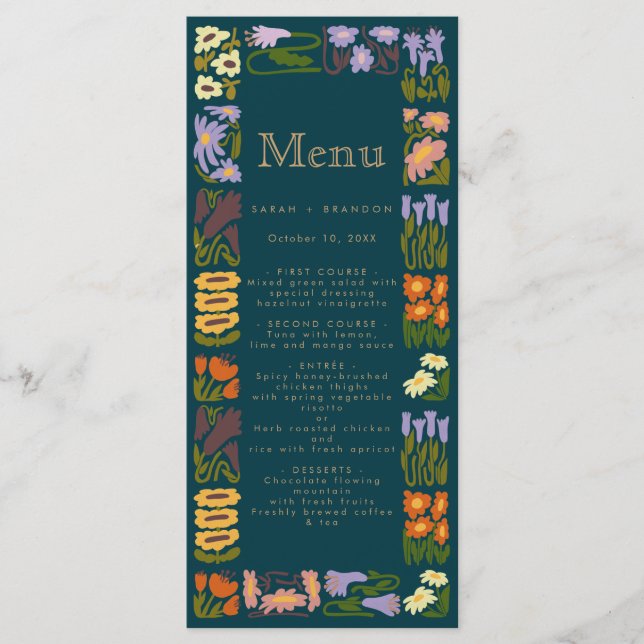 Modern Colorful Boho Chic Bröllop Menu Meny (Framsida)