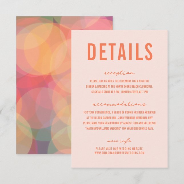 Modern Colorful Bokeh Ljus Peach Bröllop Tilläggskort (Fram/baksida)