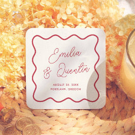 Modern Colorful Bold Wavy Frame Retro Wedding Underlägg Papper Kvadrat