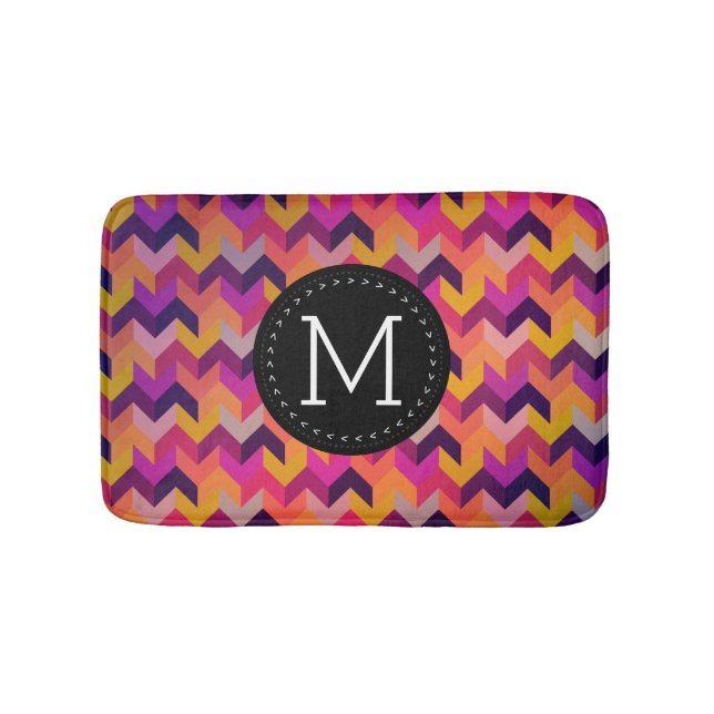 Modern Colorful Chevron Black Monogram Badrumsmatta (Framsidan)