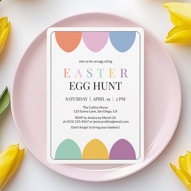 Modern Colorful Egg Hunt Simple Cute Påsk Inbjudningar (Modern Colorful Egg Hunt Simple Cute Easter Invitation)