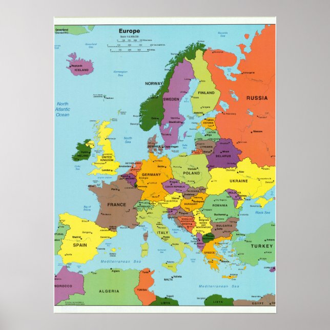 Modern Colorful Europe Map Poster (Framsidan)