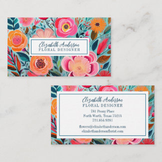 Modern Colorful Flowers Pink Teal Visitkort