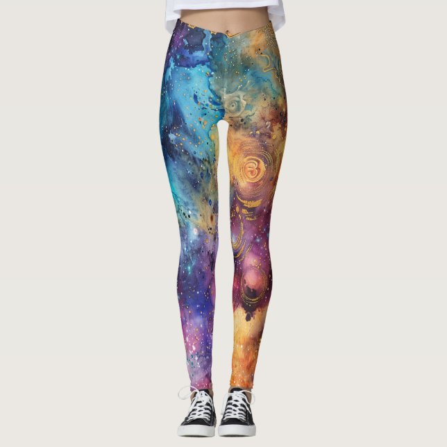 Modern Colorful Galaxy Celestial Leggings (Framsida)