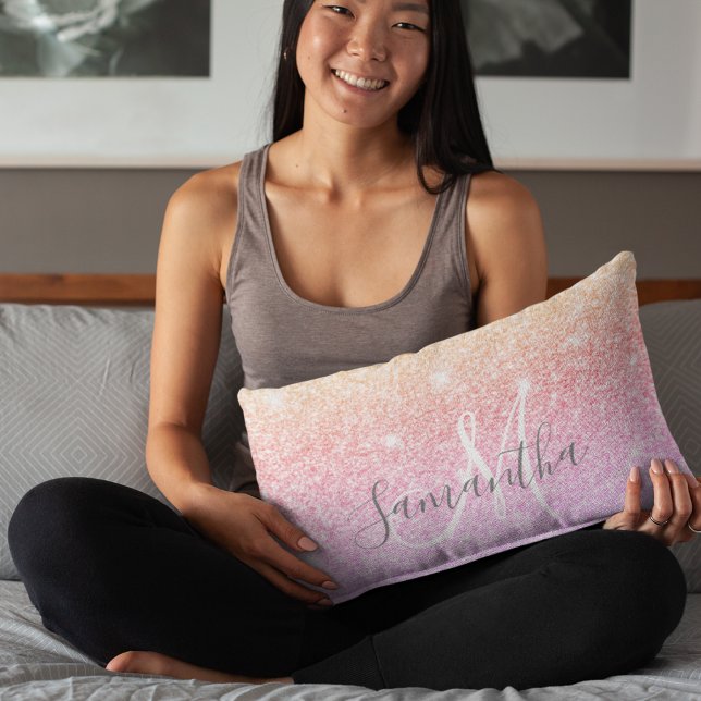 Modern Colorful Glitter Sparkles Personlig Namn Lumbarkudde (Skapare uppladdad)