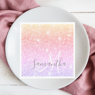 Modern Colorful Glitter Sparkles Personlig Namn Pappersservett
