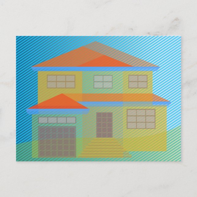 Modern Colorful House Illustration with Rand Vykort (Framsida)