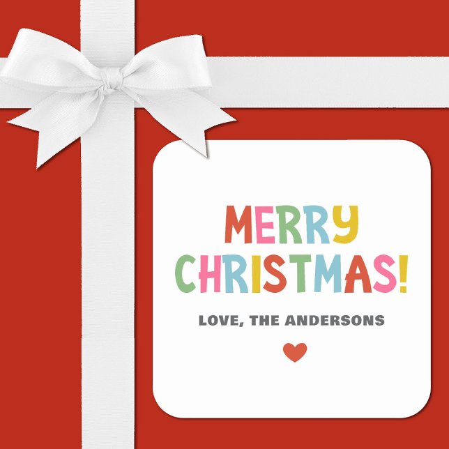 Modern Colorful Merry Christmas Fyrkantigt Klistermärke (A cute colorful merry Christmas gift sticker)