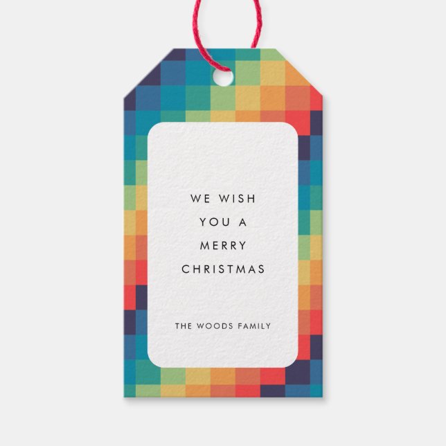 Modern Colorful Mosaic God jul Presentetikett (Framsidan)