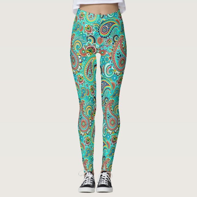Modern Colorful Paisley Leggings (Framsida)