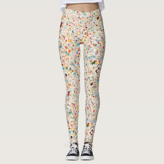 Modern Colorful Pastel Terrazzo Mönster Leggings (Framsida)