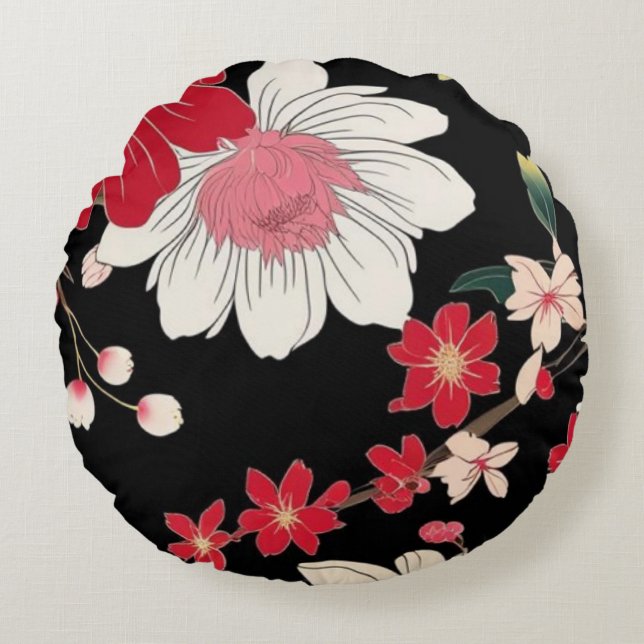 Modern Colorful Sakura Flower Japan Birthday party Rund Kudde (Framsidan)