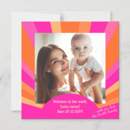 Modern Colorful Sunburst, Baby Photo Announcement Magnetisk Inbjudningskort