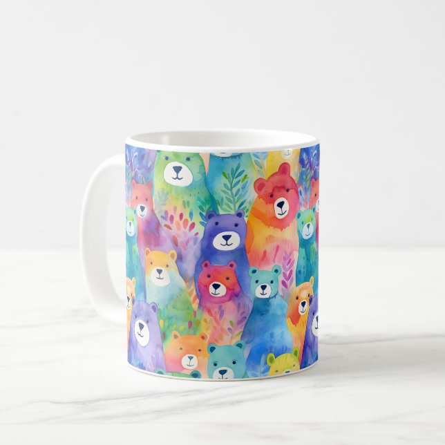 Modern colorful watercolor bears pattern  kaffemugg (Framsida vänster)