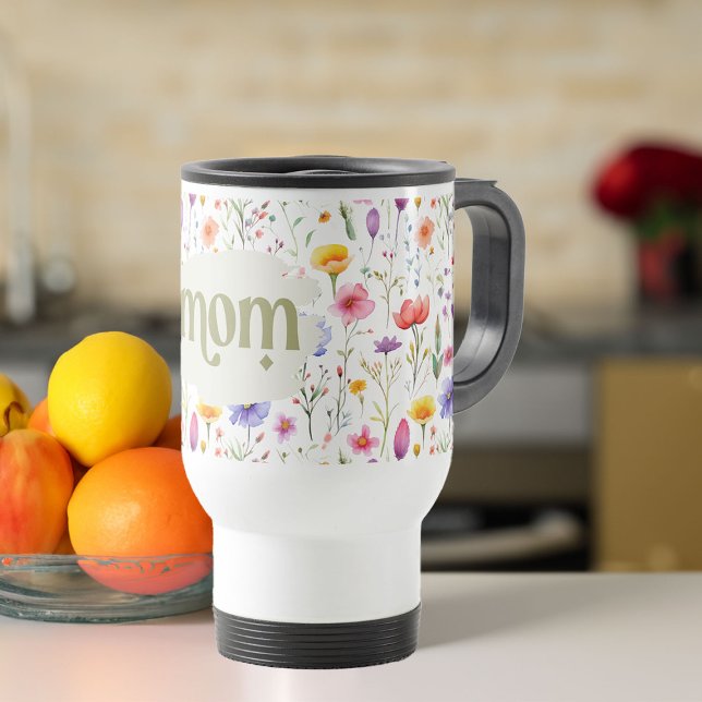 Modern Colorful Wildblomme Girly Mamma Resemugg (Pretty mom travel mug from my Mother's Day Wildflower Collection)